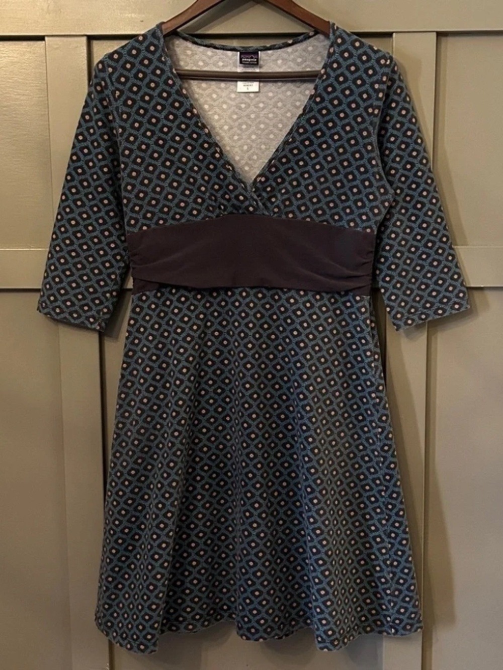 Patagonia Margot Dress V-Neck 3/4 Long Sleeves Organic Cotton Size Large